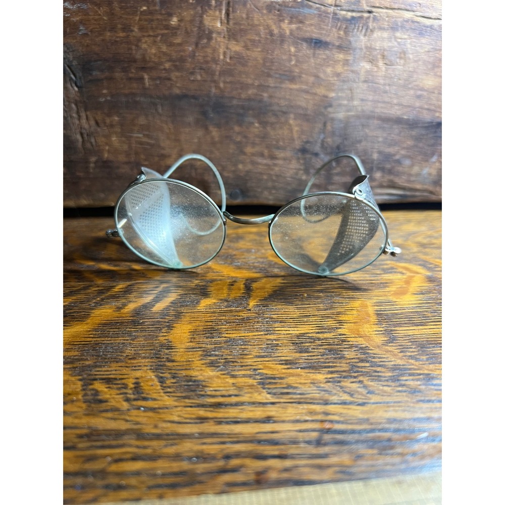 Vintage Steampunk Industrial Safety Goggles Round Wire Mesh Side Shields Glasses